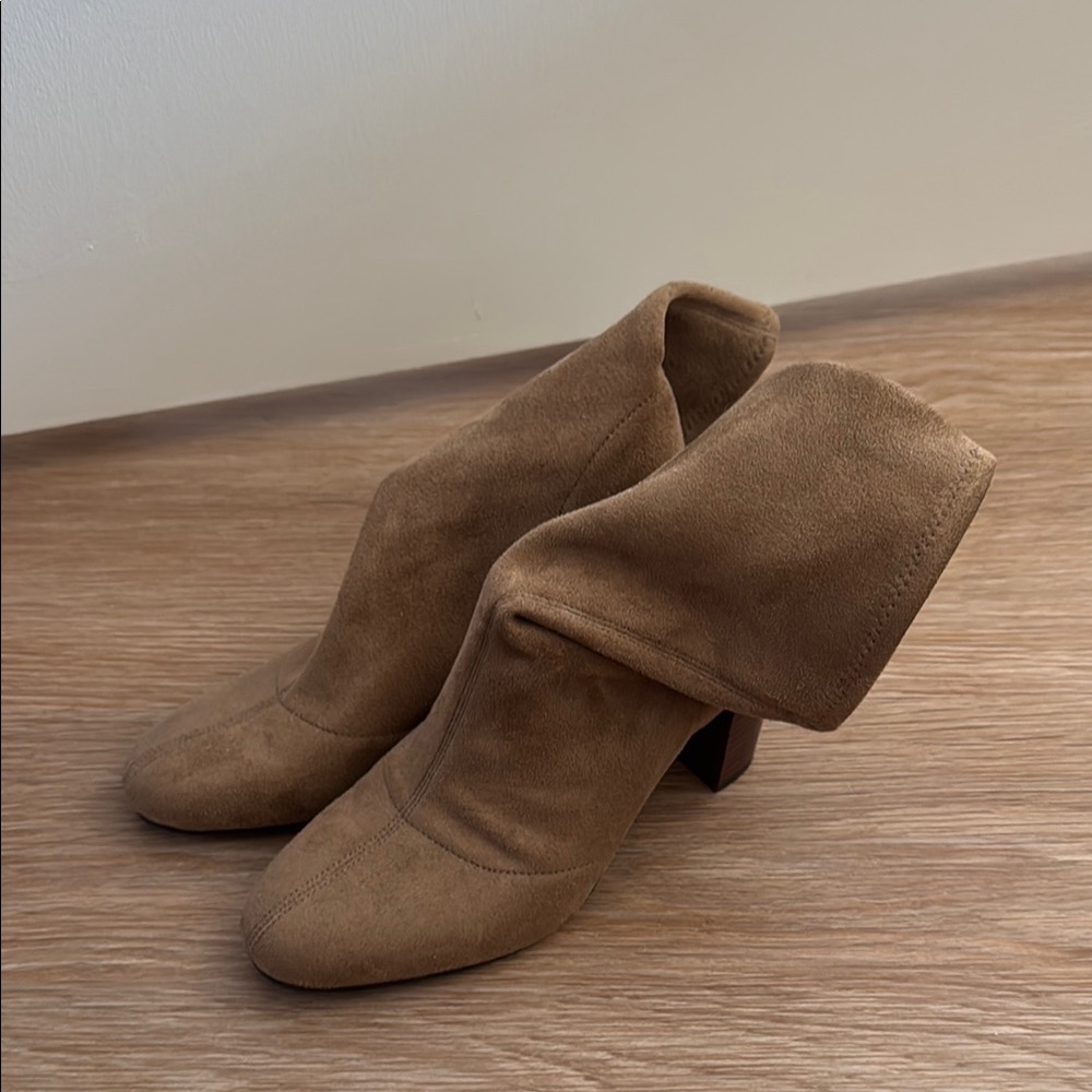 Vince Camuto Tan Heeled Boots with Fold-Over Cuff